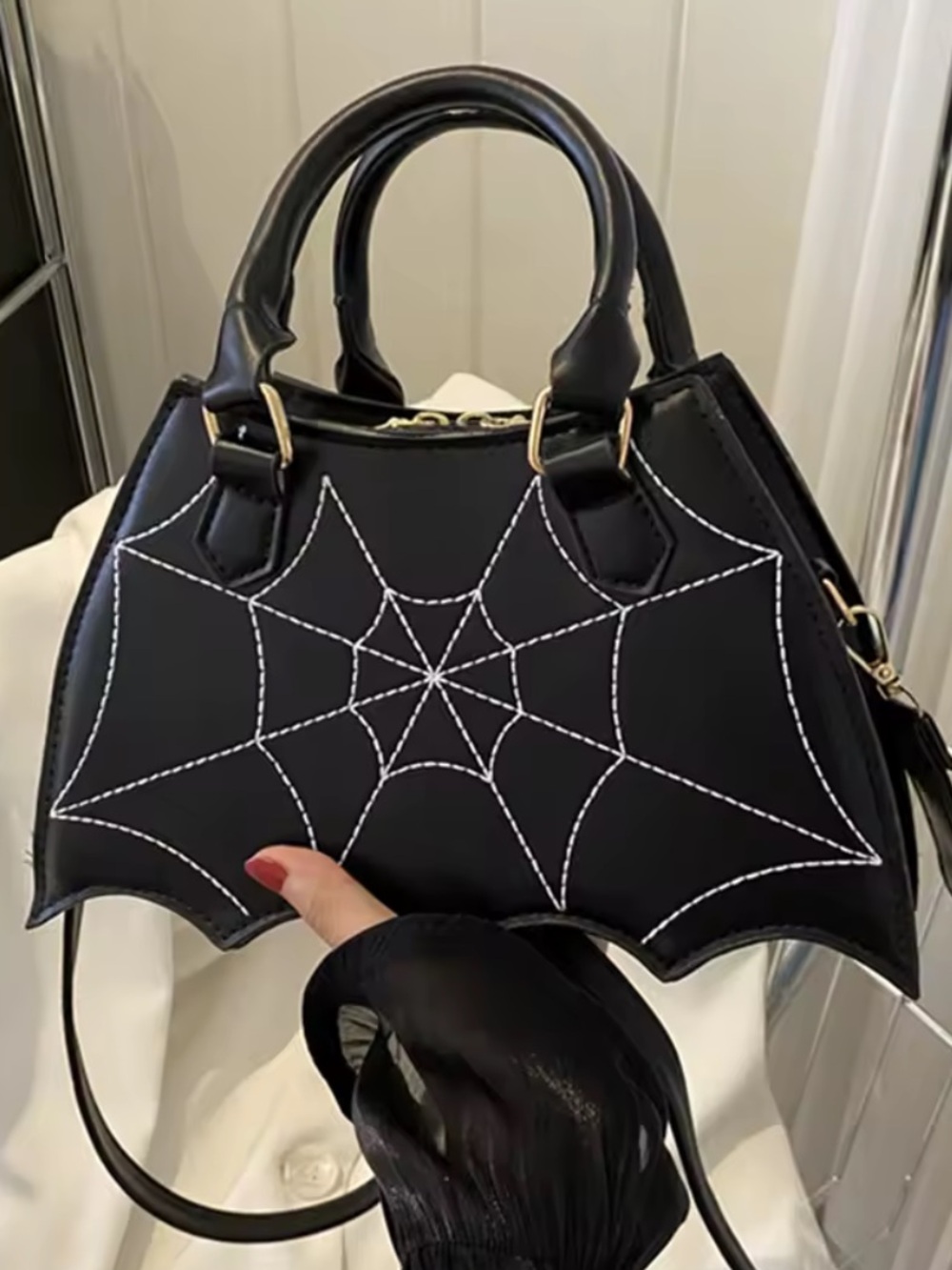 Black Spiderweb Stitch Bat-Shaped Handbag - Women Bags